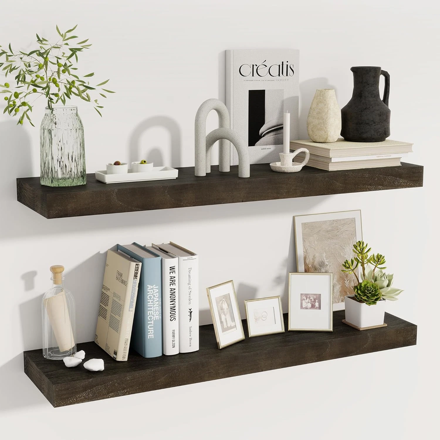 Floating Shelves for Wall - 36 Inch Dark Wood Shelves Set of 2-36 Inch Wide X 9.