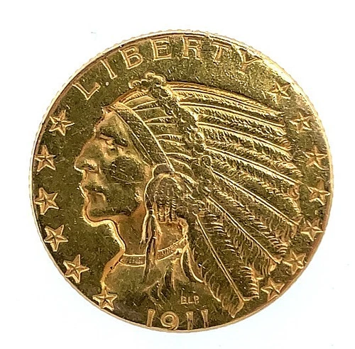 1911 $5 Dollar Indian Head Half Eagle U.S Gold Coin AU.