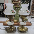 Vintage Hobnail Milk Glass Hurricane Gone with the Wind Parlor Lamps Brass  Read