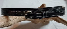 Western Basketweave Tooled Vintage Black Leather Ranger Belt Silver Buckle 42