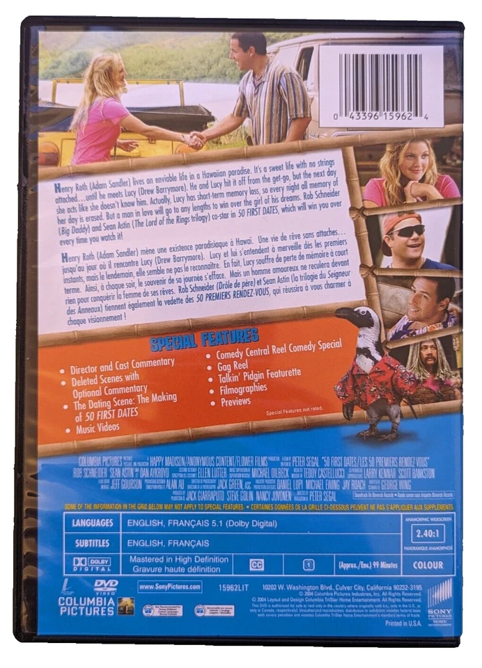 50 First Dates (DVD, 2004, Canadian, Widescreen, Special Edition) - Image 2 of 3