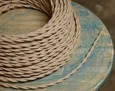Tan Twisted Cloth Covered Wire, Beige Vintage Style Braided Cord, Antique Lamps