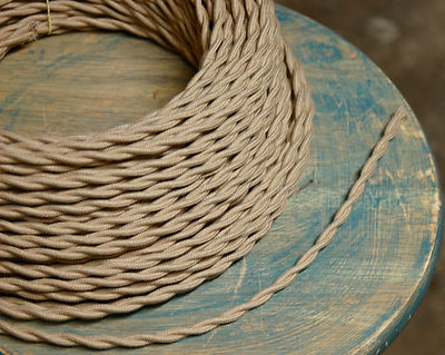 #ad Tan Twisted Cloth Covered Wire Beige Vintage Style Lamp Cord Antique Lights $1.31