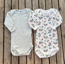 Bundle of 2 Petit Bateau Bodysuits - pale mint green floral - Infant Size 3m