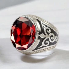 Garnet Oval Cut Gemstone With 925 Sterling Silver Ring For Men's #981