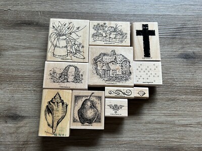 Stampin  Up! Stamps Craft Supplies Rubber Stamp Lot Cross House Pear Seashell