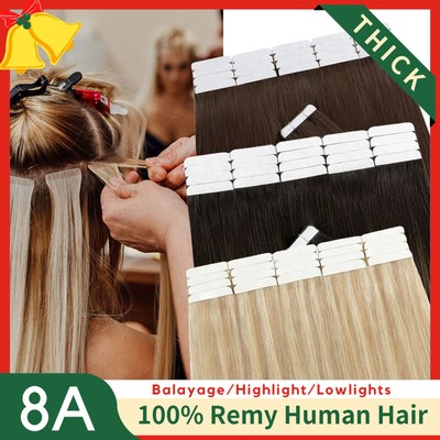 Unsichtbar Tape In 100% Echthaar Hair Extensions Haarverlängerung 60CM Tressen