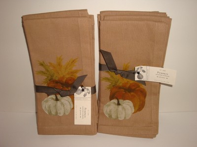 Pottery Barn S/8 Pumpkin Painted 20" Napkins Linen Cotton Fall | eBay