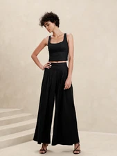 Banana Republic Factory 6 Linen-Blend Palazzo Pant Black #852050