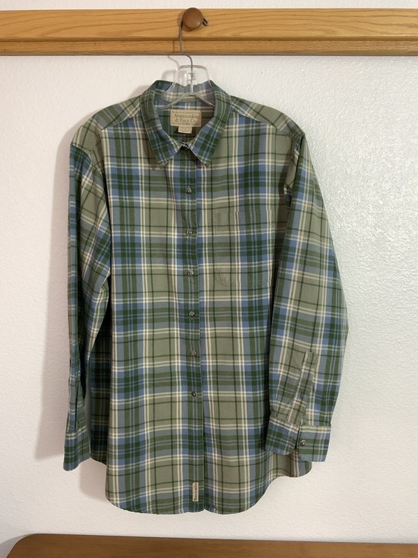 Abercrombie & Fitch Womens Long Sleeve Button Up Shirt Green Blue Plaid Cotton M