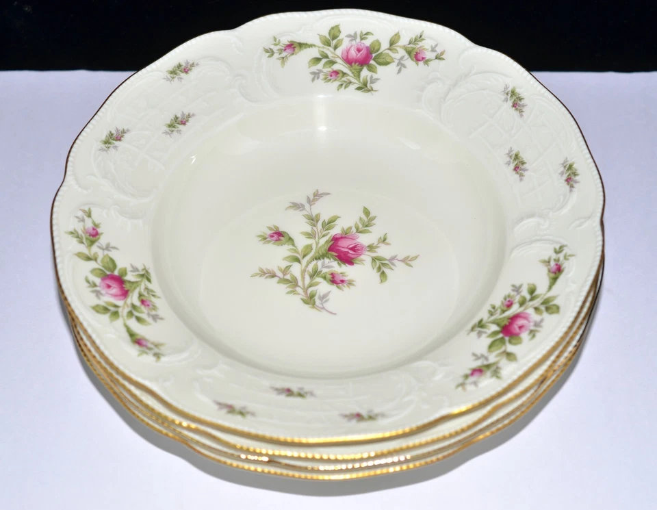 Rosenthal Clásico Rosa Sanssouci 4 CUENCOS SOPA Marfil 9 1/4" Dorado Floral SIN USAR Foto 3 de 4