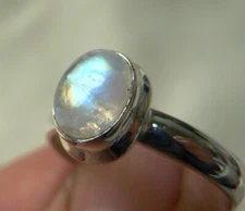 Rainbow Moonstone Sterling Silver Ring Natural Blue Glow Small Child toSize 9