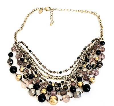 Lia Sophia  Fancy That  Gold/Black Glass & Resin Beaded Multi-Strand Necklace