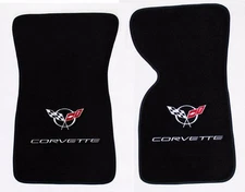 NEW! FLOOR MATS 1968-1982 Corvette With Embroidered Circle Flags Double Logo Pr