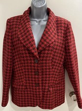 Artigiano Red Dogtooth Wool Blend Jacket Blazer Size 14