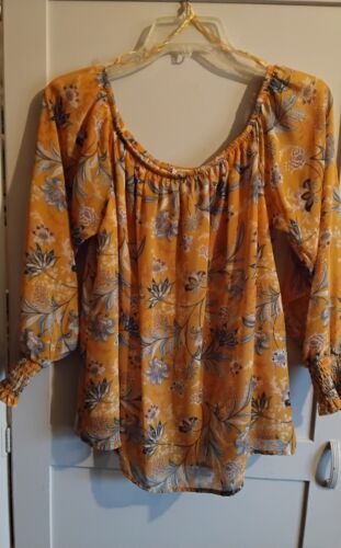 Pink Rose Woman's Size Large - Yellow Floral 3/4 sleeve