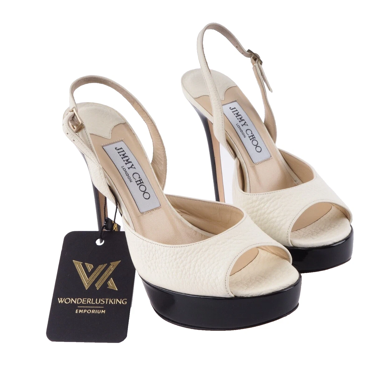 Jimmy Choo 081 Gloria off White Grief Leather Luxury High Heels Sandals Op
