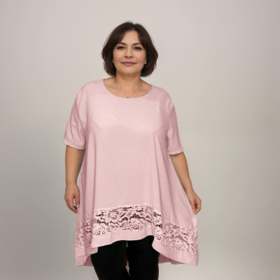 ROCKTHOSECURVES DAMEN Bluse Übergröße Spitze Taschensaum locker sitzend