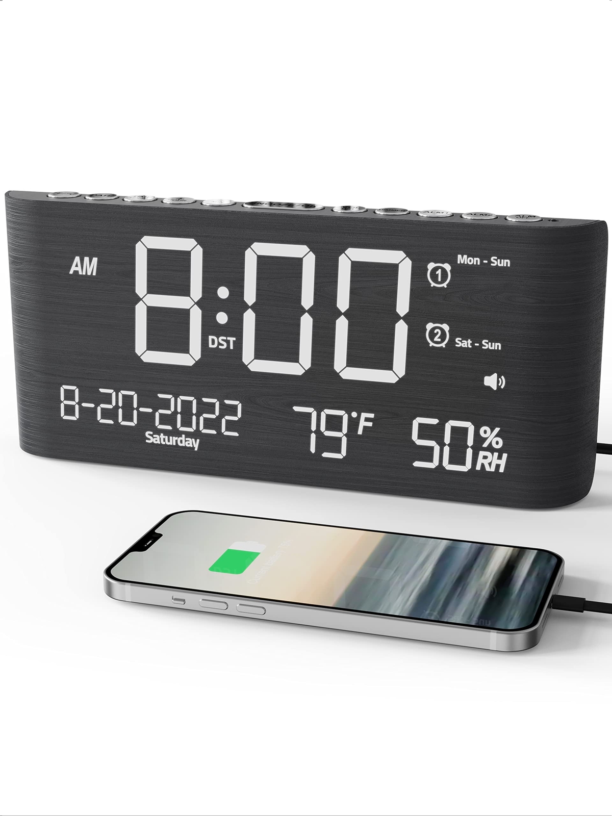 8.7 Inch Digital Alarm Clock with Adjustable Volume, Calendar & Temperature Display-image