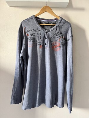 Desigual Just Be Free 1/2 button Polo Long Sleeve T-Shirt - Grey - sz 2XL