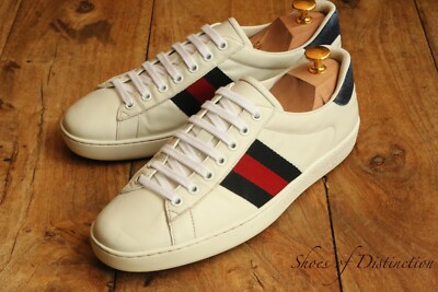 Gucci Ace Weiß Leder Schlangenhaut Schuhe Turnschuhe Sneaker Herren UK 6,5 US 7,5