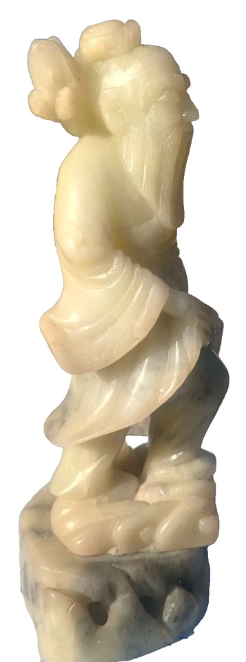 古董中国男子手工雕刻青瓷/白色玉雕像 1940 年代之前令人惊叹 — 第 3/4 张图片