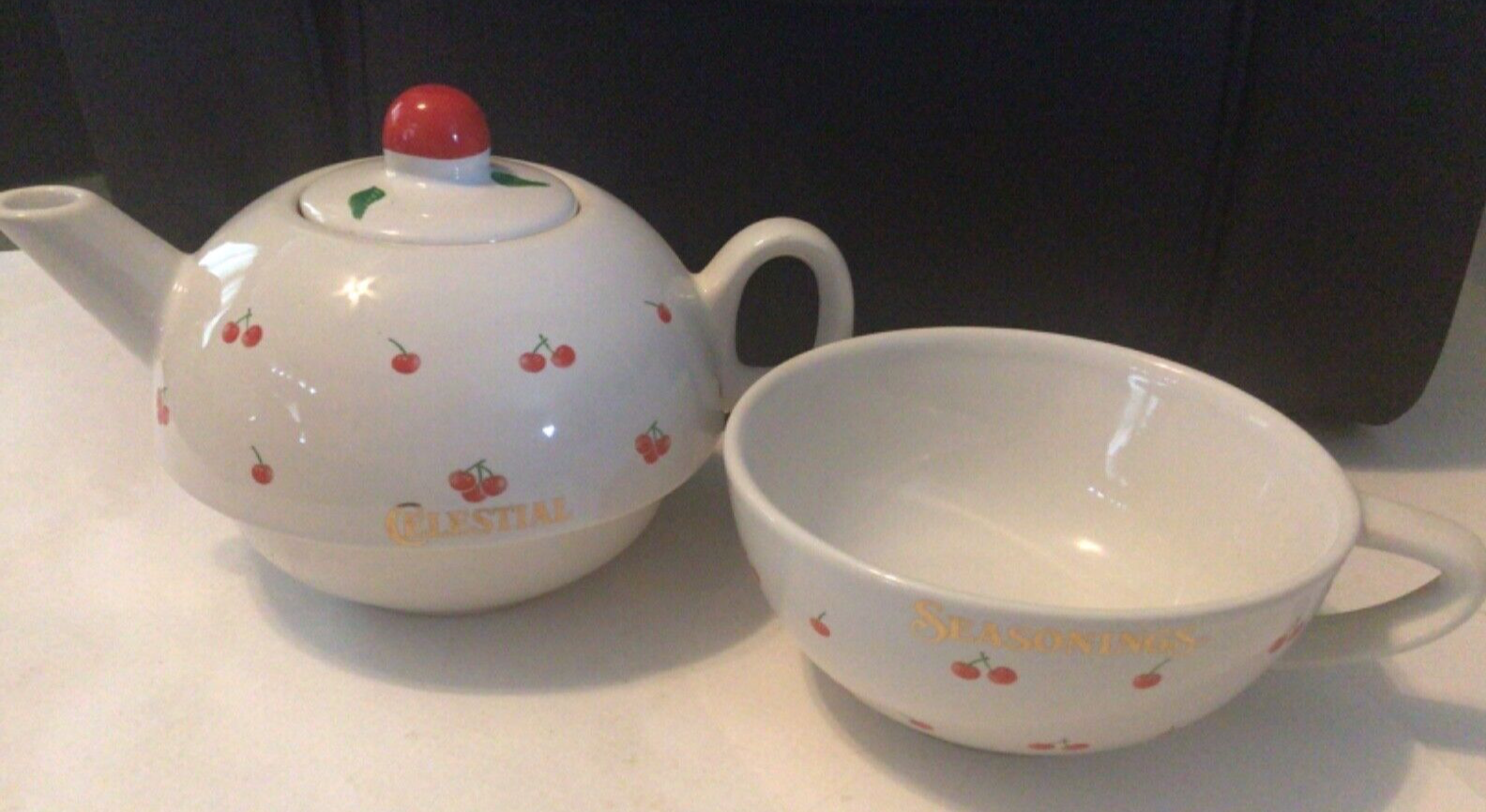 VTG Celestial Seasonings Stackable Teapot & Cup Set Tea For One Cherry