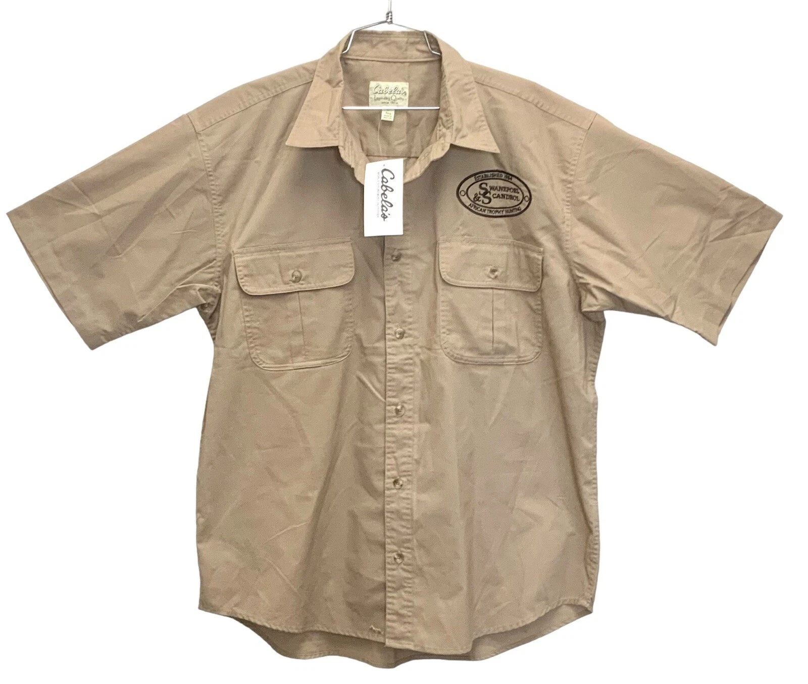 Cabela's Soft Canvas Trail Shirt Khaki Short Sleeve Button Up Mens Large Reg