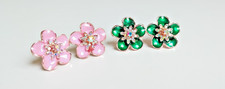 Cute Flower Stud Earrings With Sparkling CZ Stones For Women,Teens/Girls-2Pairs