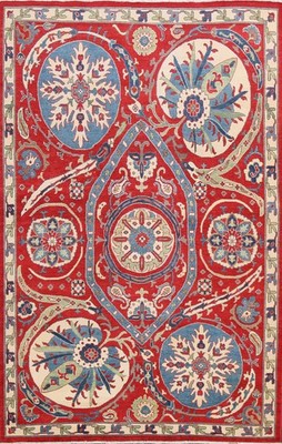Kazak Oriental Area Rug 7x10 Handmade Wool Vegetable Dye Geometric Carpet in Red