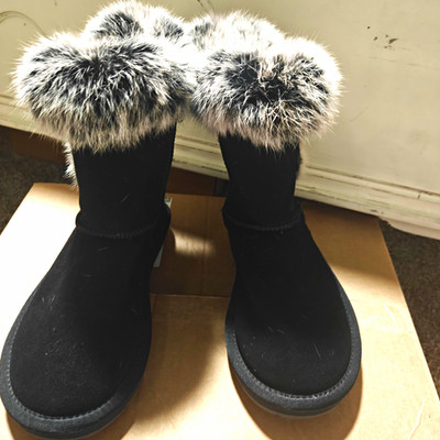 UGG Adirondack II Women s Suede Mid-Calf Snow Boots Fur Trim Black US 7