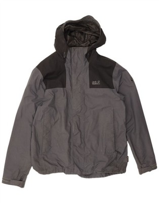 Jack Wolfskin Mens Hooded Rain Jacket UK 40/42 Large Grey Colourblock CD19