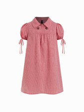 NWT CIDER Cotton-blend Peter Pan Collar Puff Sleeve Check Smock Drawstring Mini
