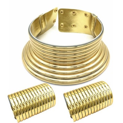 Afrikanische Halskette Schmuck Sets übertrieben Zweizeiger Armband T4P7