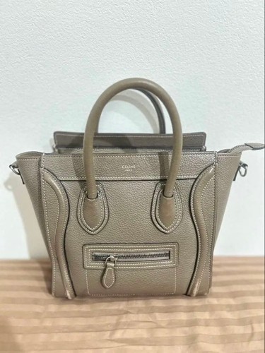 Celine Nano Luggage Mini Leather Bag Gray Women Pre-owned From Japan