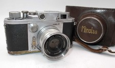 VINTAGE MINOLTA 35, MODEL II w/CHIYOKA SUPER ROKKOR 5cm F/2.8 LENS CASE-READ