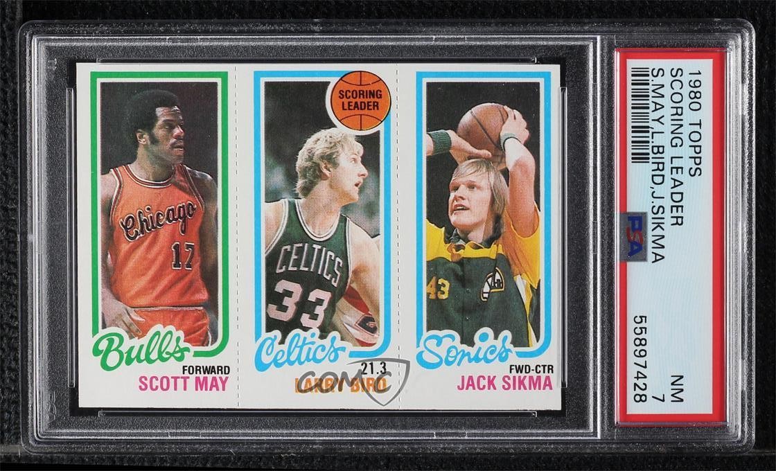 1980-81 Topps Larry Bird Scott May Jack Sikma #232-30-47 PSA 7 Rookie RC HOF 2m6