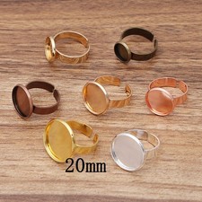 Clearance 12PCS, Brass Adjustable Ring Findings Bases, Bezel Round QBR02-20mm