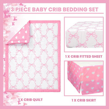 3 Pcs Baby Girls Crib Bedding Set Coquette Pink Bow Baby Bedding Set for Girls