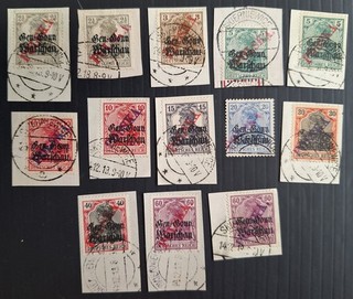 RARE 1918 Poland lot of Germania stamps Warsaw & Polska O/Ps Used