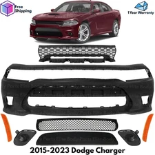 Front Bumper Cover Fascia & Grille Assembly Kit For 2015-2023 Dodge Charger