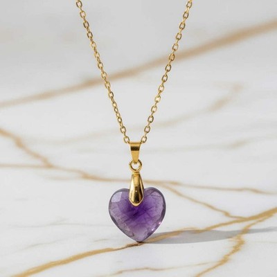 Amethyst Halskette Herz - Edelstein Kristall Mineralien Heilstein Schmuck Unikat