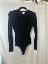 Privacy Please Black Deep V-Neck Long Sleeve Bodysuit Size S
