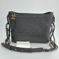Chanel Gabrielle Medium Gray Leather Hobo Bag Chain Italy Receipt
