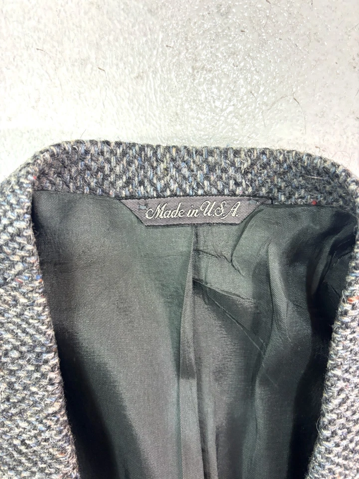 Chaqueta Blazer Abrigo Traje Deportivo Abrigo Lana EE. UU. Lana LEVIS 40R Gris Espiga Tweed Foto 3 de 4