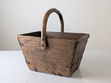 Antique Woodworking Basket with Forged Hardware, Wabi-Sabi, 19th Century