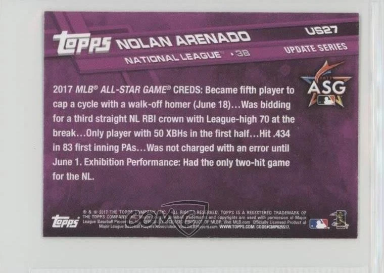2017 Topps Mini Update Series Nolan Arenado #US27 - Image 2 of 2
