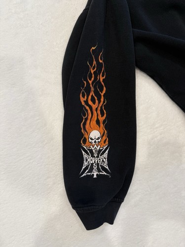 Vintage West Coast Choppers Hoodie Mens XL Black Jesse Who? Flames Skull - Picture 5 of 11