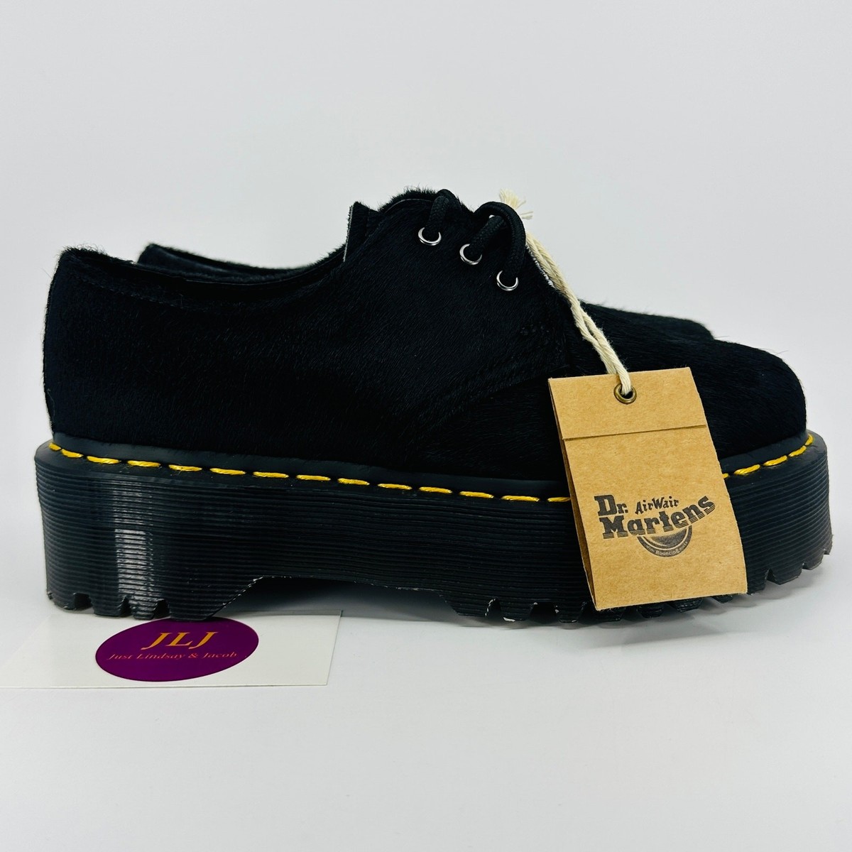 Dr. Martens Black Platform Oxfords with Yellow Stitching Dr Martens 1461 Quad Platform Black Smooth Yellow Stitching  main image 3