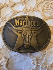 Vintage 1987 Marlboro Belt Buckle - Solid Brass - Philip Morris Inc - Ox  Star
